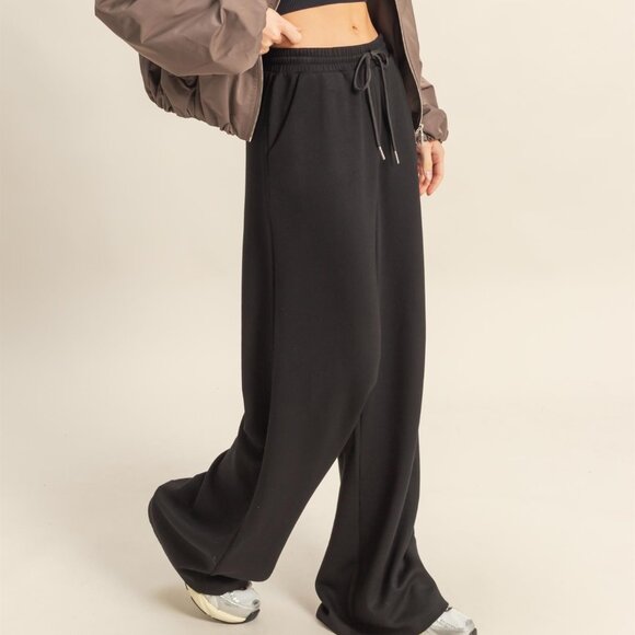 Flowy Knit Drawstring Pants | BLACK - Picture 2 of 2
